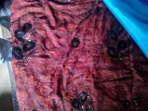 Maroon Fabric with Sequin Appliques