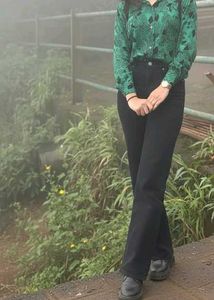 Vintage Emerald Green Patterned Blouse