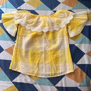 Yellow Plaid Off-Shoulder Top