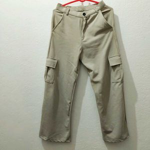 Beige Wide-Leg Cargo Pants