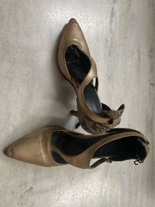 Gold T-Strap Heels