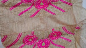 Dark Pink Saree With Light Brown Border.