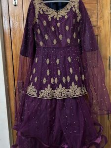 Elegant Wine & Gold Embellished Dress