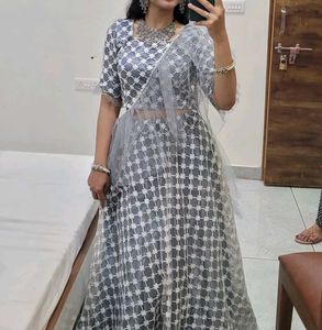 Elegant Grey & White Lehenga Choli