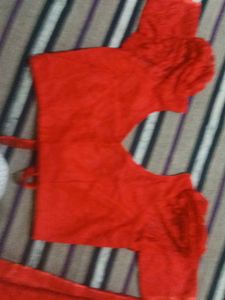 Red Blouse with Pearl Detail