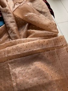 Sequinned kurta with organza plaza and dupatta