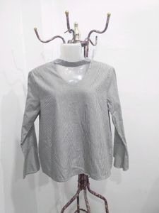 Stripy Back Tie Button Up Top