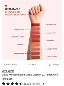 Love Earth Liquid Matte Lipstick  2.0 Pack Of 9