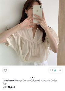Myntra LaAimee Cream Sheer Mandarin Collar Top