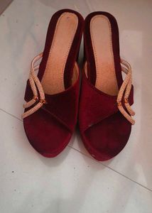 Maroon platform heels with Embellishments