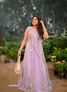 🆕🆕Lilac Colour Drape Saree with Shrug