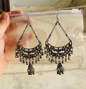 Set Of 3 Oxidised Jhumka Earrings