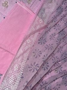 Pink Printed Unstitched Kurta Set &amp; Dupatta