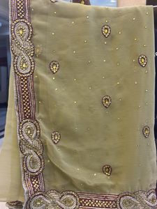Pure Georgette , With Cream Colour , Hand Work Wit