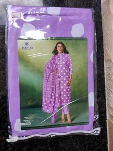 Lavender Polka Dot Salwar Suit Material.