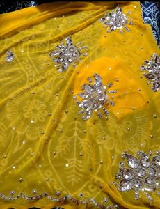 ✨chiffon Bright Yellow Partywear Saree Blouse ✨💕