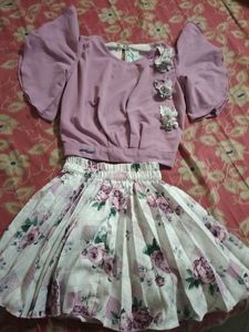White And Purple Skirt With Top For Baby Girl