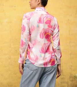 Pink Marble Print Button-Down