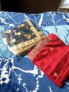 Embroidered Dupatta Set - Maroon & Black