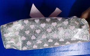 Clutch Pouch- Glitter Silver Base With Baby Pink Hearts And Bow