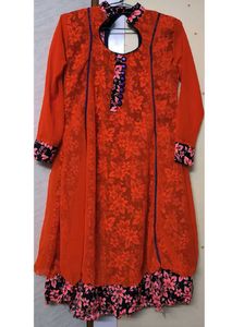 Black/white+Orange anarkali kurti..