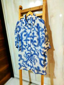 Patterned Blue Designer Shirt Size-50- Free size