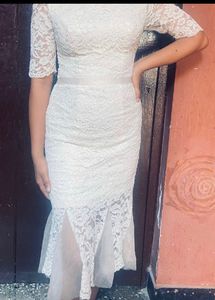 Wine Cream Fishtail Lace Party Dress