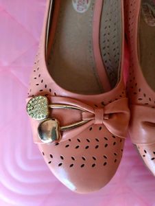 Peach Ballet Flats with Bow Detail