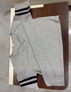 Gray Striped Sleeve Tee