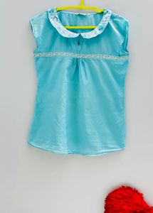 Blue Lace Trimmed Top