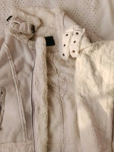 Cream Faux Shearling Biker Jacket