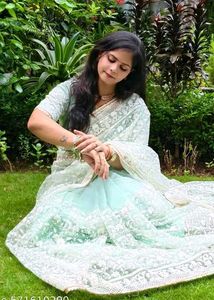 Elegant Sea Green Net Saree