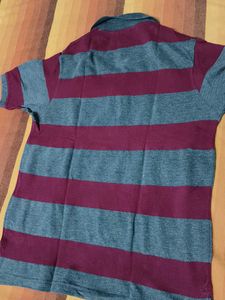 Mast &amp; Harbour Men Grey Red Striped Polo Tshirt