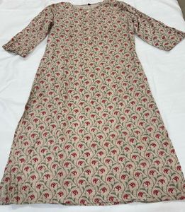 Off White Cotton Kurti with Red Floral Print