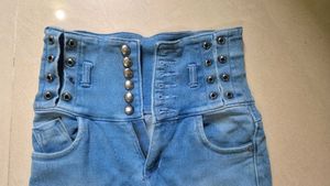 High-Waisted Studded Blue Skinny Jeans