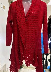 Red Knit Crochet Cardigan