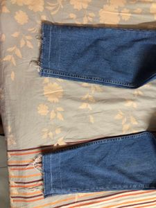 Stretchable Straight Fit High Waist Blue Jeans