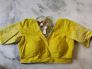 Lemon Yellow &amp; White Block Print Fabric