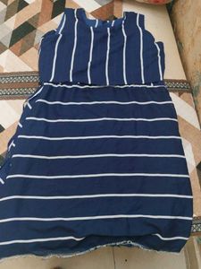 Blue White Striped Dress - Size M