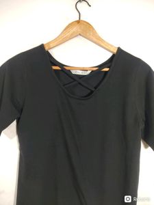 Black Crisscross Neck T-Shirt