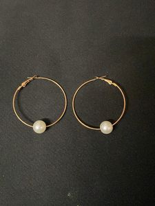 Gold Hoop Earrings with Pearl