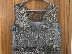 Grey Glitter Ethnic Gown With Transparent Neck