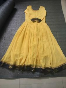 Yellow Anarkali Dress with Floral Trim