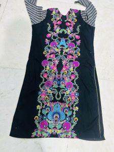 Black Color Self Embroidery Kurat