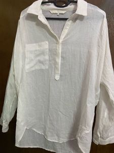 White Linen Blend Tunic Top