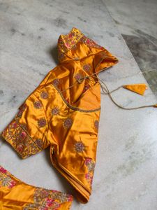 Mustard Embroidered Silk Lehenga Set