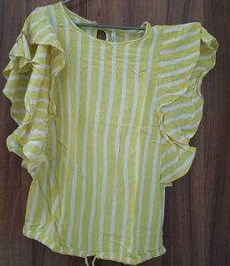 Yellow Striped Ruffle Top