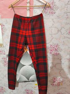Shein Red And Black Checks Leggings