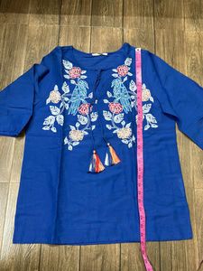 Blue Embroidery Linen Top