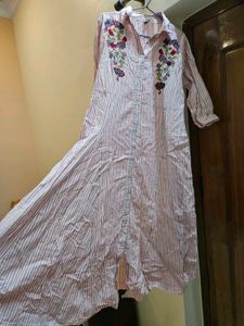 Striped Embroidered Shirt Dress